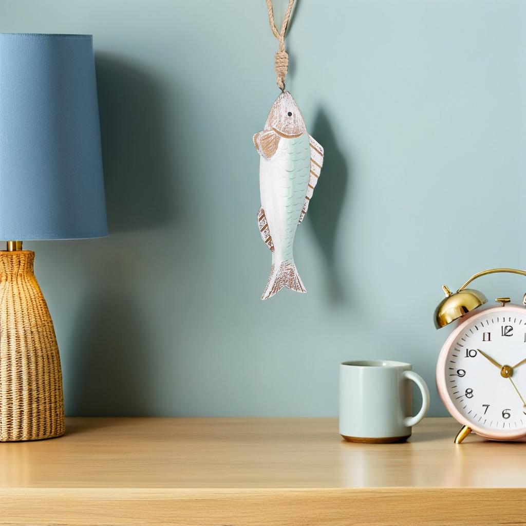 Hand Carved Wooden Fish Wall Hanging Nautical Coastal Decor Rustic Mediterranean Vintage Fish Shape Wall Ornament for Beach Home