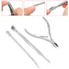 3pcs Stainless Steel Cuticle Nippers Dead Skin Pusher Kit For Toenails