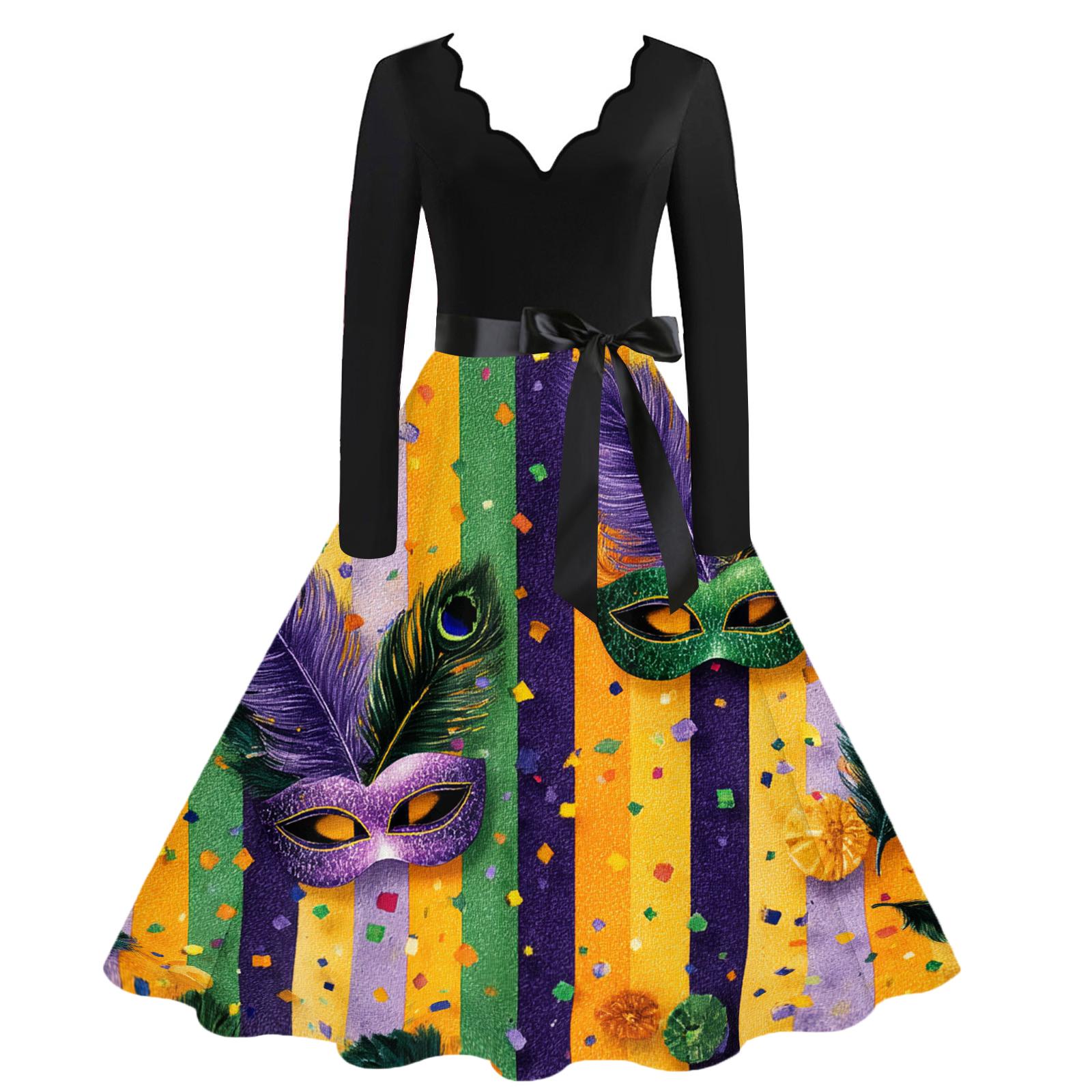 

Женское повседневное модное платье с V-образным вырезом, карнавальным принтом и винтажным стилем XL оранжевый