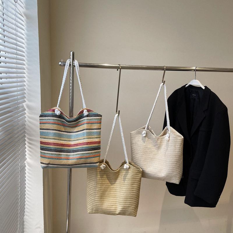 Summer New Color Striped Straw Bag Women's Large-capacity Temperament Simple Shoulder Bag Vacation Leisure Beach Bag