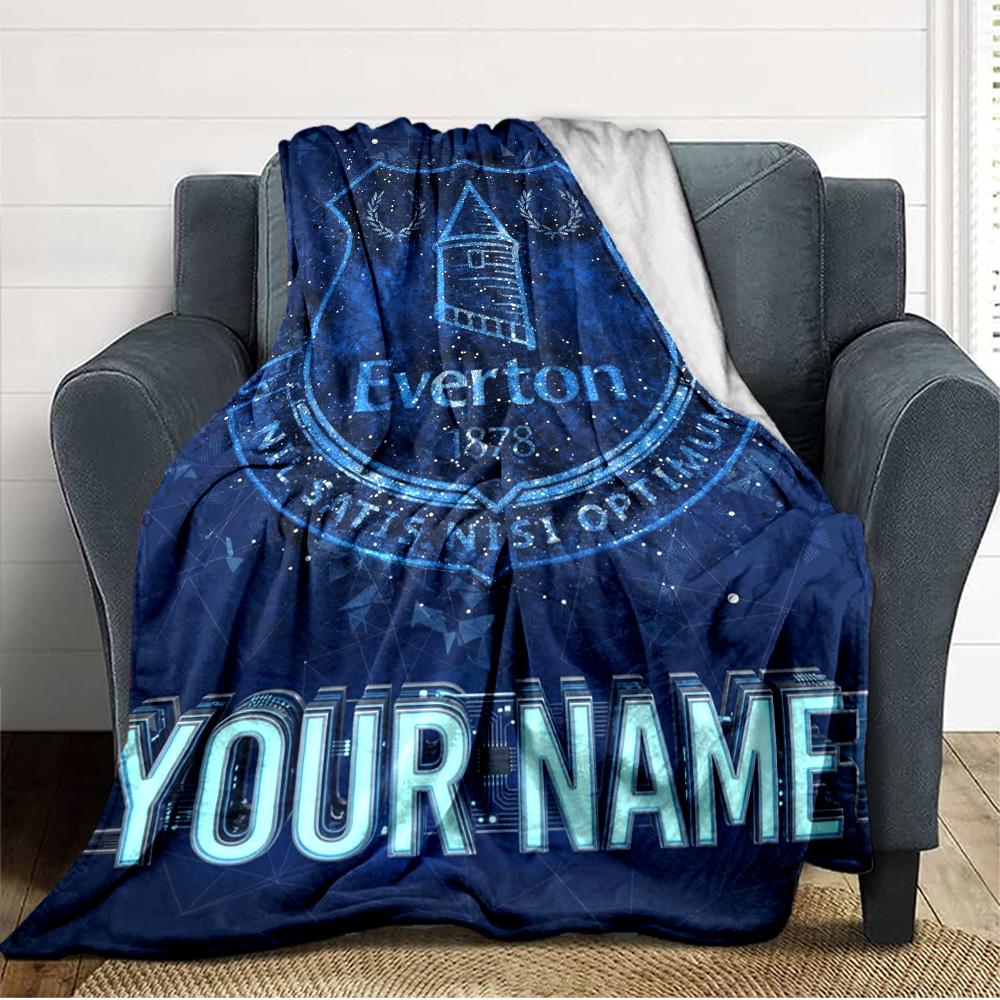 Name Custom Everton FC Print Flannel Blanket High Quality Warm Comfortable Cover for All Seasons Perfect for Gifts Home Decor