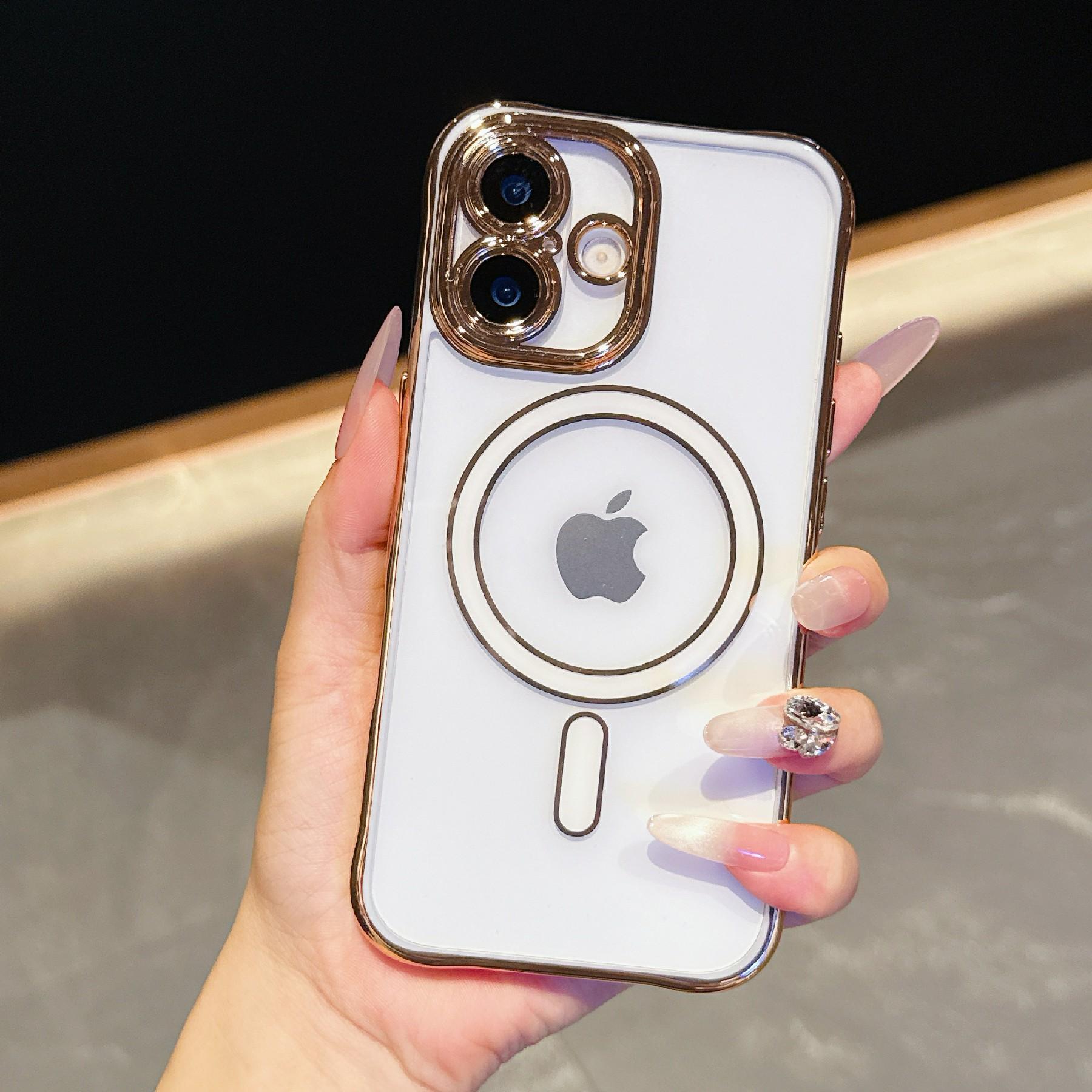 

For iPhone 16 Magnetic Case Electroplated 2.0mm Acrylic TPU Phone Back Cover White