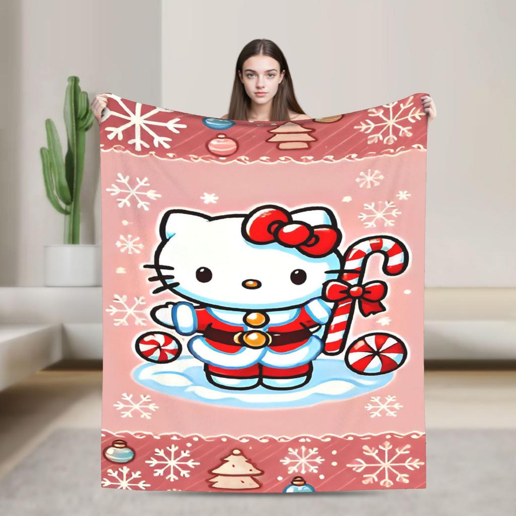 kawaii Hello Kitty Blanket Cute Cartoon Flannel Throw Blankets Home Couch Portable Lightweight Bedspreads