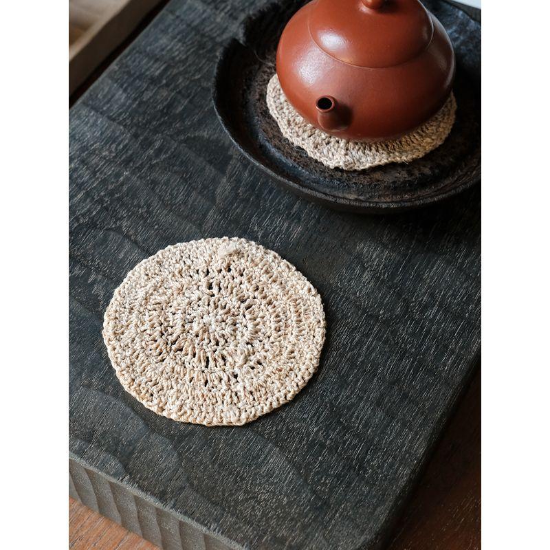 

Tang Shangyan Fabric Tea Mat Handmade Sewing Coaster Nature Side Double-Sided Available Niche Style Original Cloth Cushion Tea Set Round Cup pad Ramie diameter 6.5cm Specification 1