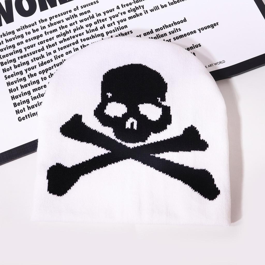 

Вязаная шапка-бини с узором черепа для хип-хоп уличной одежды зимой белый