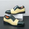 Fashion Block Shoes Men Yellow Green Patent Leather Spliced British Style Lace Up Business Office Brand Formal Shoe Size 38-46 Men Shoes