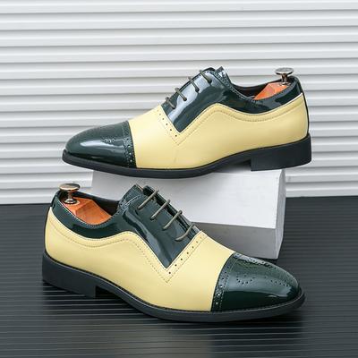 Color Block Men Dress Shoes 2025 Spring Business Casual Oxfords Leather Lace-Up Comfortable Work Shoes for Professionals