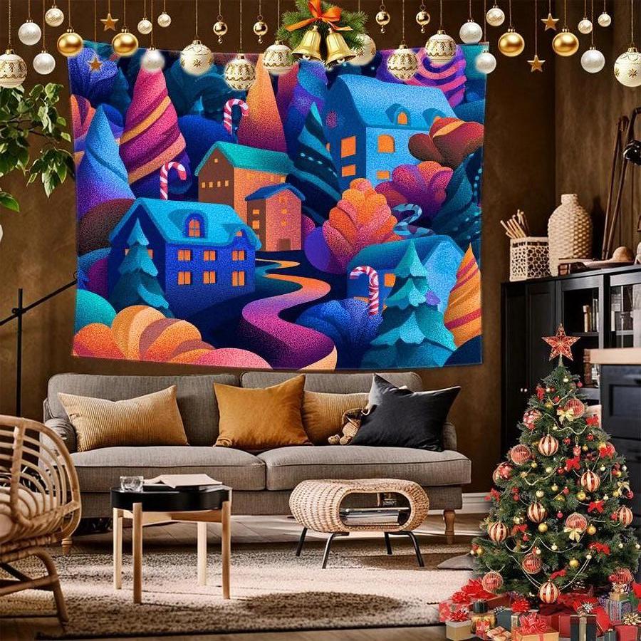 Christmas Tapestry Pattern Background Cloth Hanging Cloth Bedroom Bedside Decorative Wall Cloth Rental Dormitory Tapestry