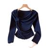 Elegant 3D Floral Lace-Up Knit Top for Women - Autumn/Winter 2025, Slimming Fit with Ruffled Collar