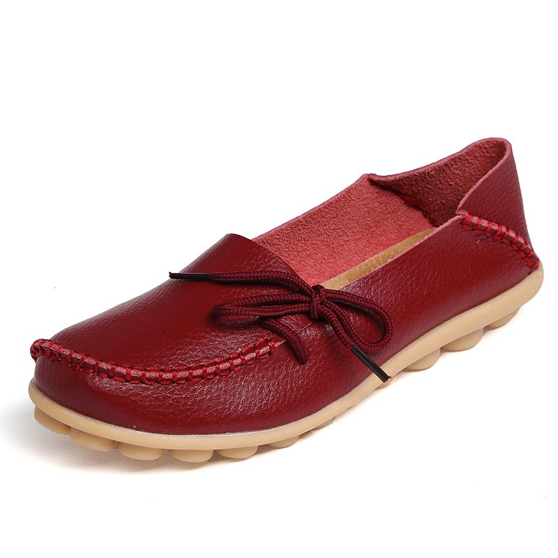 New Moccasins Women Flats Autumn Woman Loafers Genuine Leather Female Shoes Slip On Ballet Bowtie Women's Shoes Big Size