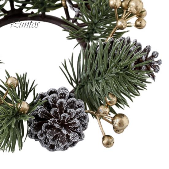 Weihnachtskerzenring, künstliche Tannennadeln, Tannenzapfen, Beeren, Girlande, rustikaler festlicher Kerzenkranz für die Tischdekoration zu Hause