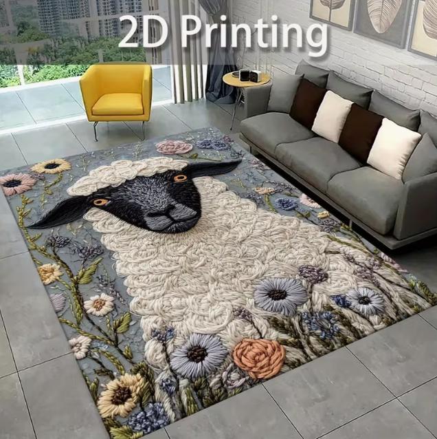 2D Printing Embroidery Sheep Flower Carpet Living Room Anti Slip Carpet Sofa Tea Table Bedside Dining Balcony Terrace Carpet