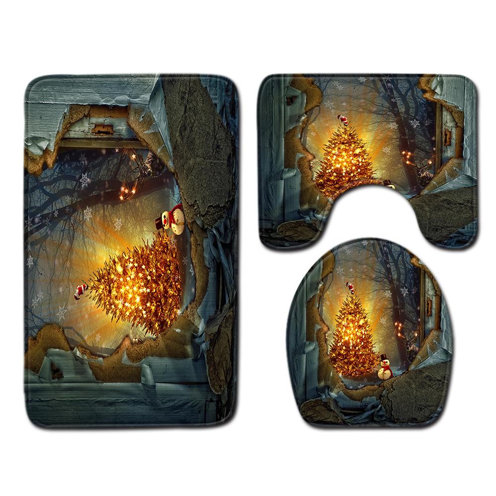 Christmas Bathroom Floor Mat Toilet Three-Piece Set