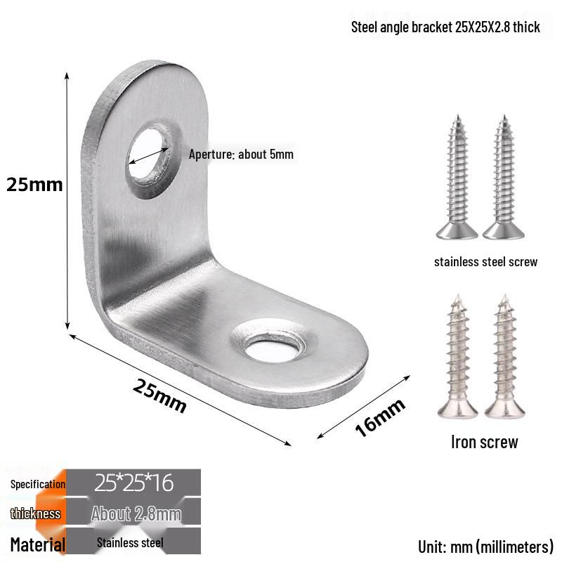 Thickened Stainless Steel 90° L-Shaped Bracket for Furniture and Shelves