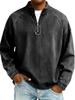 Men's Washed Solid Color Pure Cotton Hoodie with Stand-Up Collar and Half-Zip Closure for Autumn/Winter
