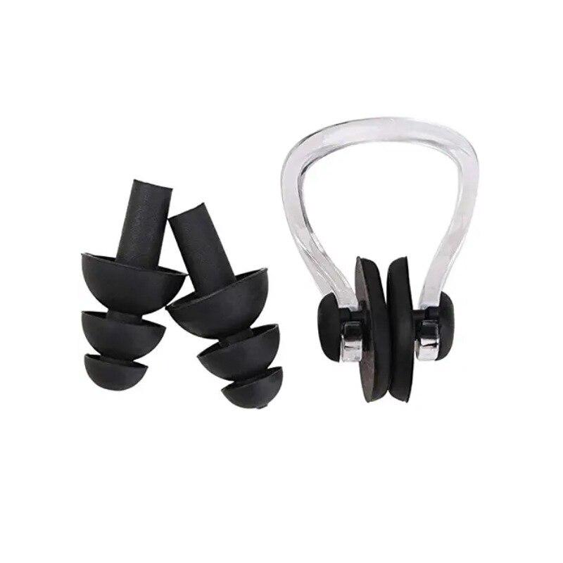 Swimming Nose Clip Earplug Set, Silicone Three-layer Waterproof Non-slip Nose Ears Protectors