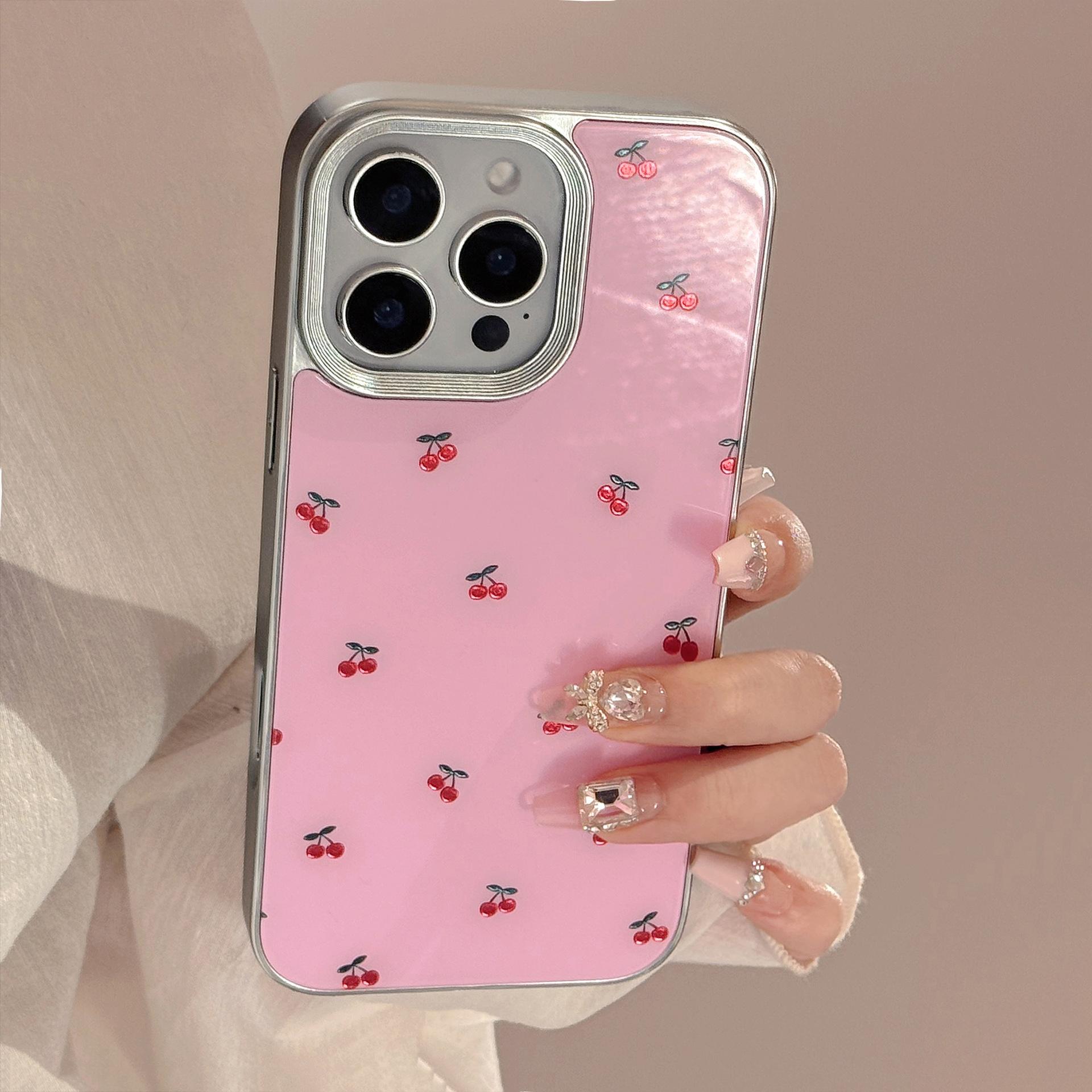 

Gilded Ins Cherry Full Screen Apple 16 Mobile Phone Case 16pro Max Suitable for IPhone 15 Anti Fall 14 Glass 13 12pro(6.1)