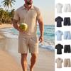 Einfarbiges Jacquard Sommer Freizeit Revers Geknöpft Kurzärmelig Shorts Sport Bequem Herren Anzug für Männer