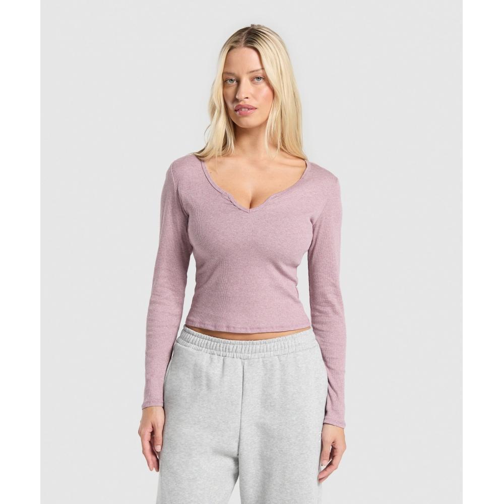 

Gymshark Rib Long Sleeve Top Bros Dusk Mauve Marl B6a7r Pb1g XS