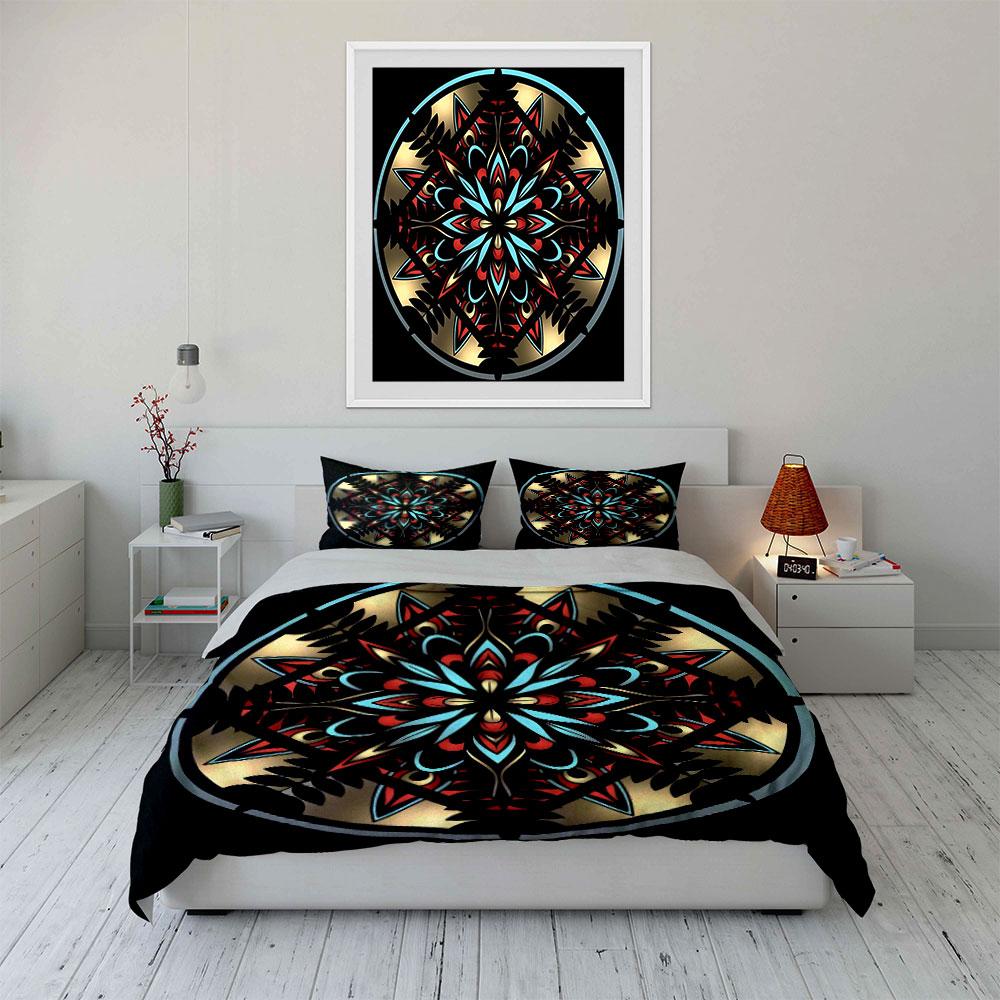 Decorative Mandala Ornament Set Soft Comfortable Duvet Cover Bedding Set Included 1*Duvet Cover & 2*Pillowcases, Gift