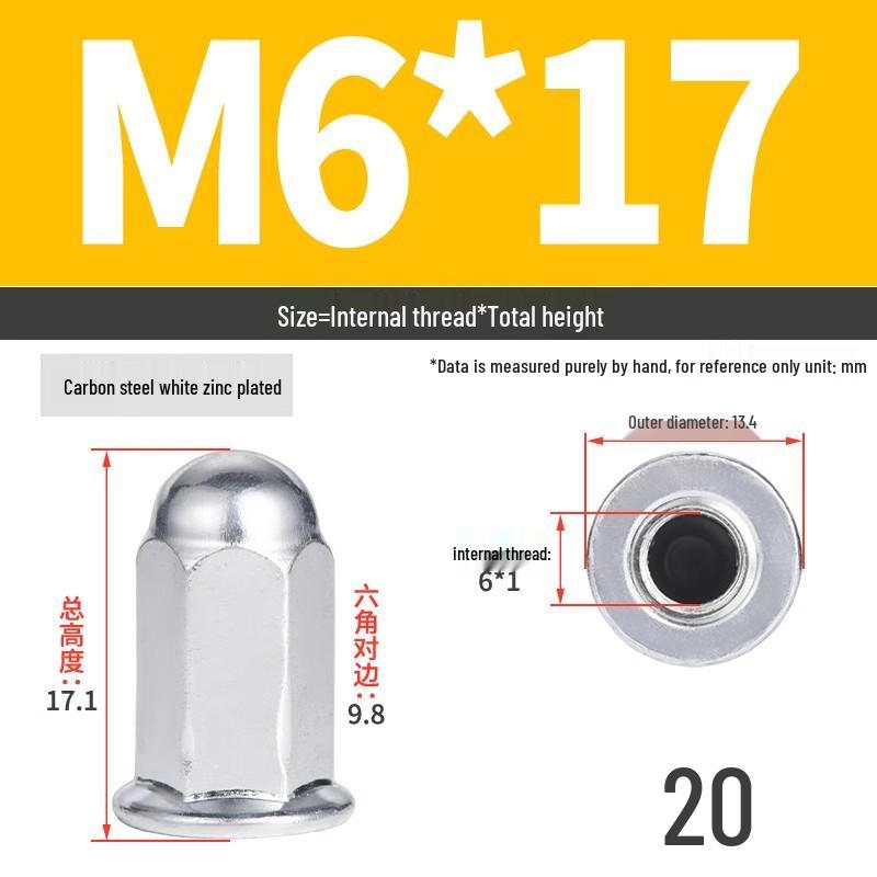 Приподнятая и удлиненная крышка-гайка купольной формы с фланцем для головки цилиндра мотоцикла (М5-М10)