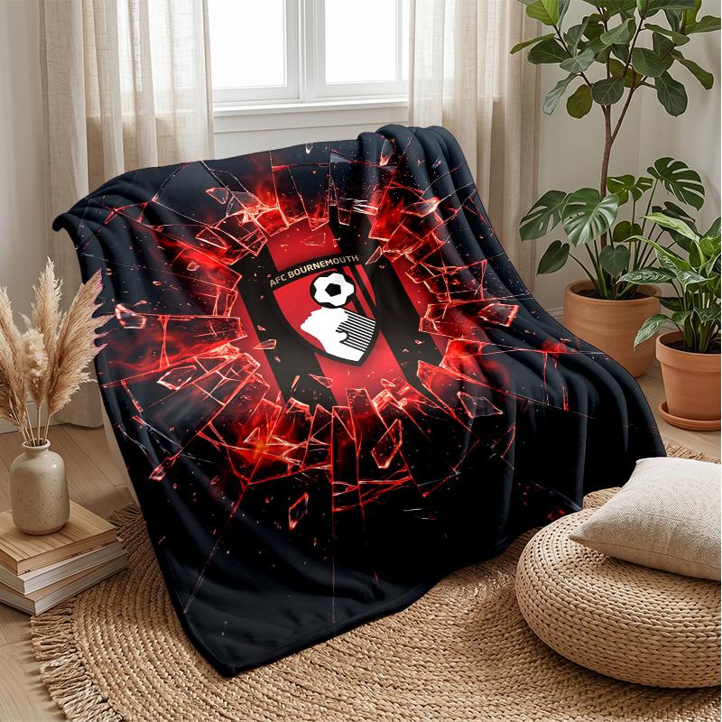 Bournemouth Football Print Flannel Blanket, Soft Warm Lightweight Throw Blanket for Sofa Bed Camping