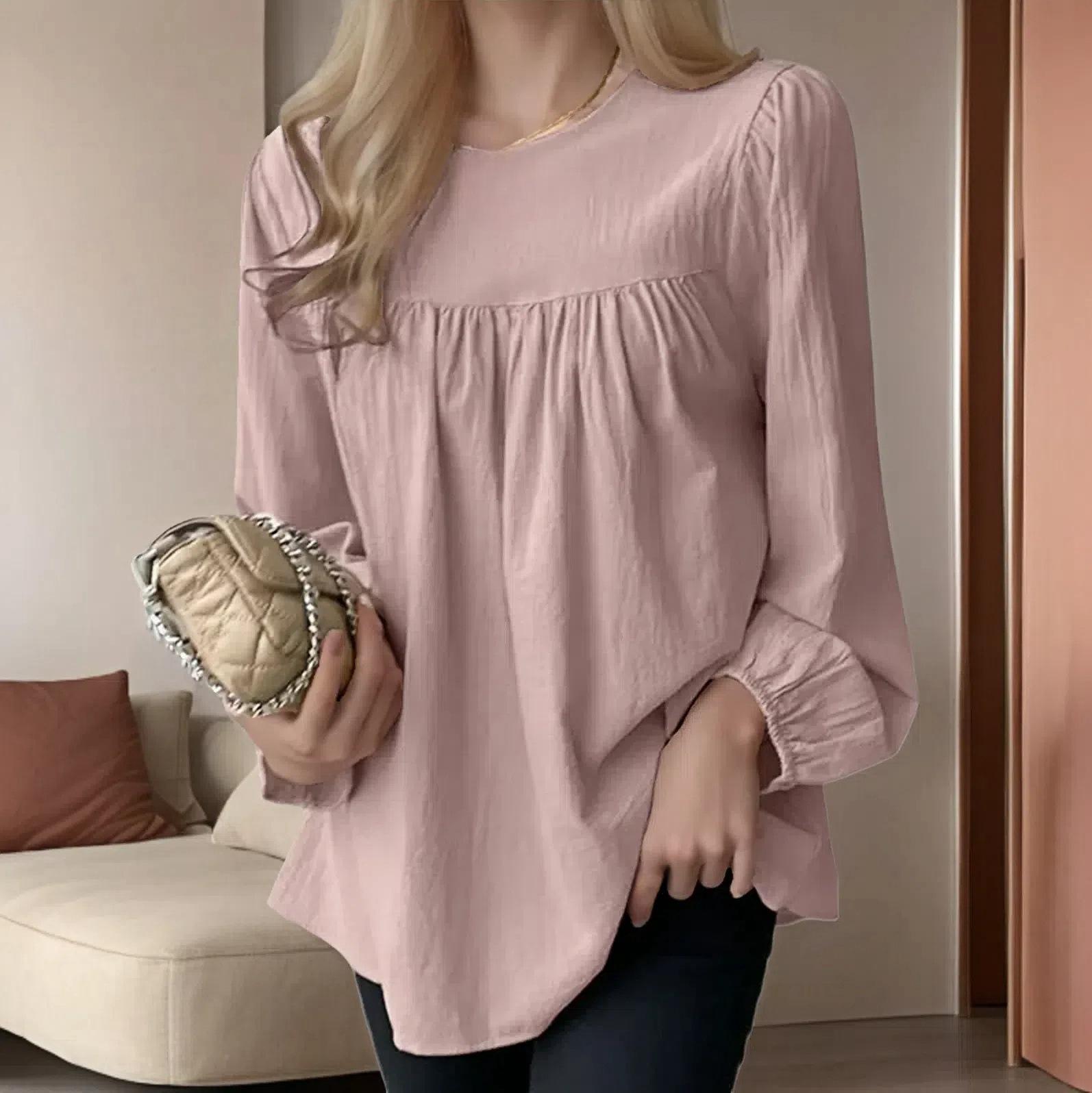 

Корсетная блузка, модная женская рубашка, весна-осень, круглый вырез, элегантная рабочая свободная рубашка XS розовый