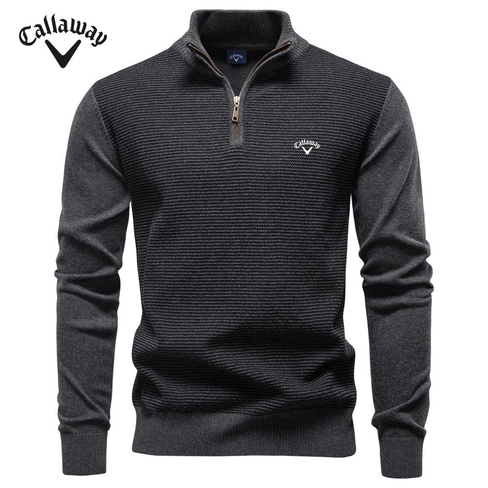 Callaway 2025 Autumn/Winter Embroidery New Half Zipper Men's Stand Up Collar Cotton Sweater Business Casual Knitted Sweater