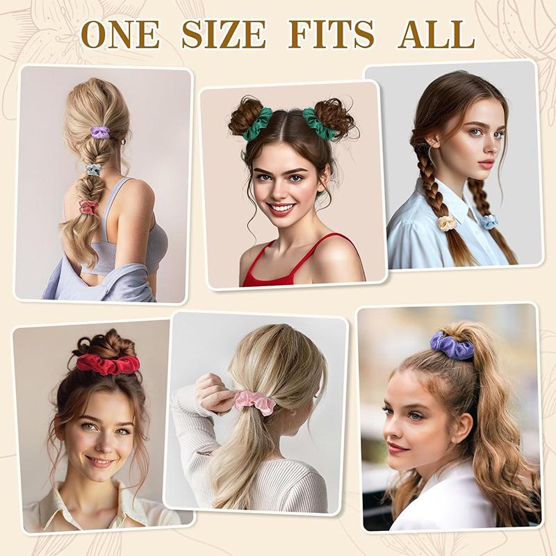Satin Silk Scrunchies Soft Hair Ties Fashion Hair Bands Hair Bow Ropes Elastic Bracelets Ponytail Holders Hair Accessories for Women Girls