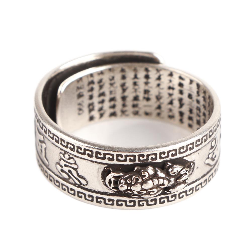 99 Silver PiXiu Buddhist Heart Sutra Ring for Men Women Feng Shui Ring Opening Adjustable Mantra Amulet Wealth Luck