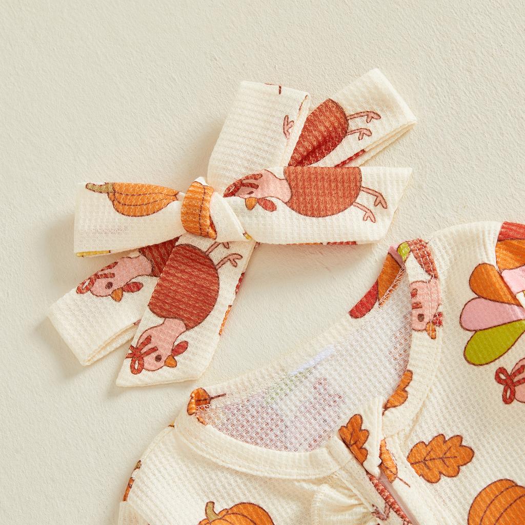 Citgeett Autumn Thanksgiving Day Newborn Baby Girl Outfits Long Sleeve Jumpsuit Headband Fall Clothes Set