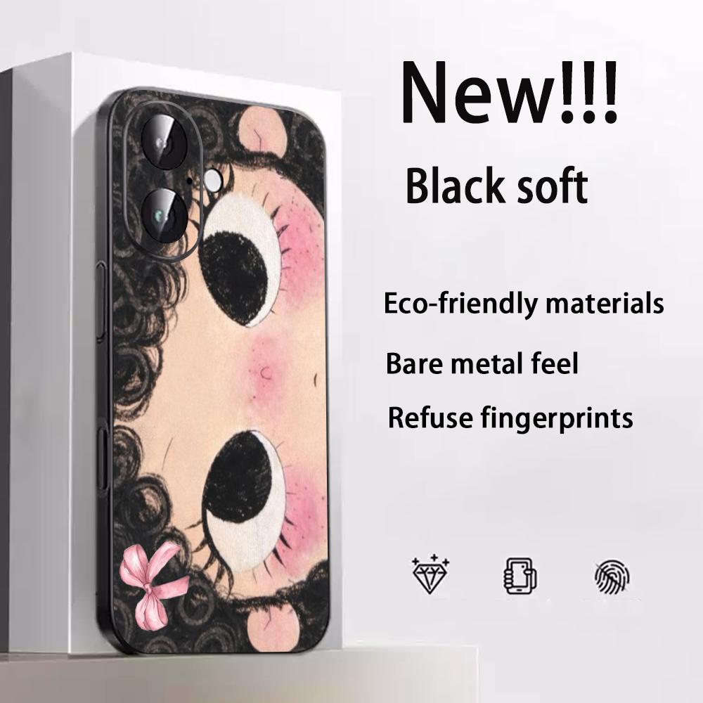 Big-eyed Cute Girl Cartoon Design Phone Case For iPhone 17 16 E 15 14 13 12 Plus Mini Pro Max Soft Black Shockproof Cover