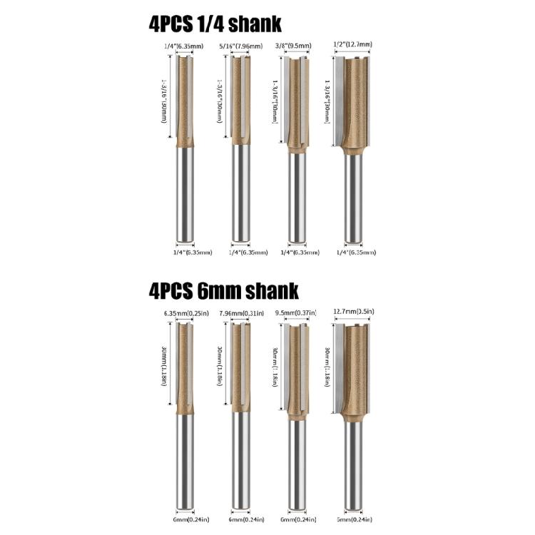 Straight Bit 1/4inch Woodworking Slot Milling 3 Flute Long Router Bit Tool Slotting End Mill Cutter Wood Board