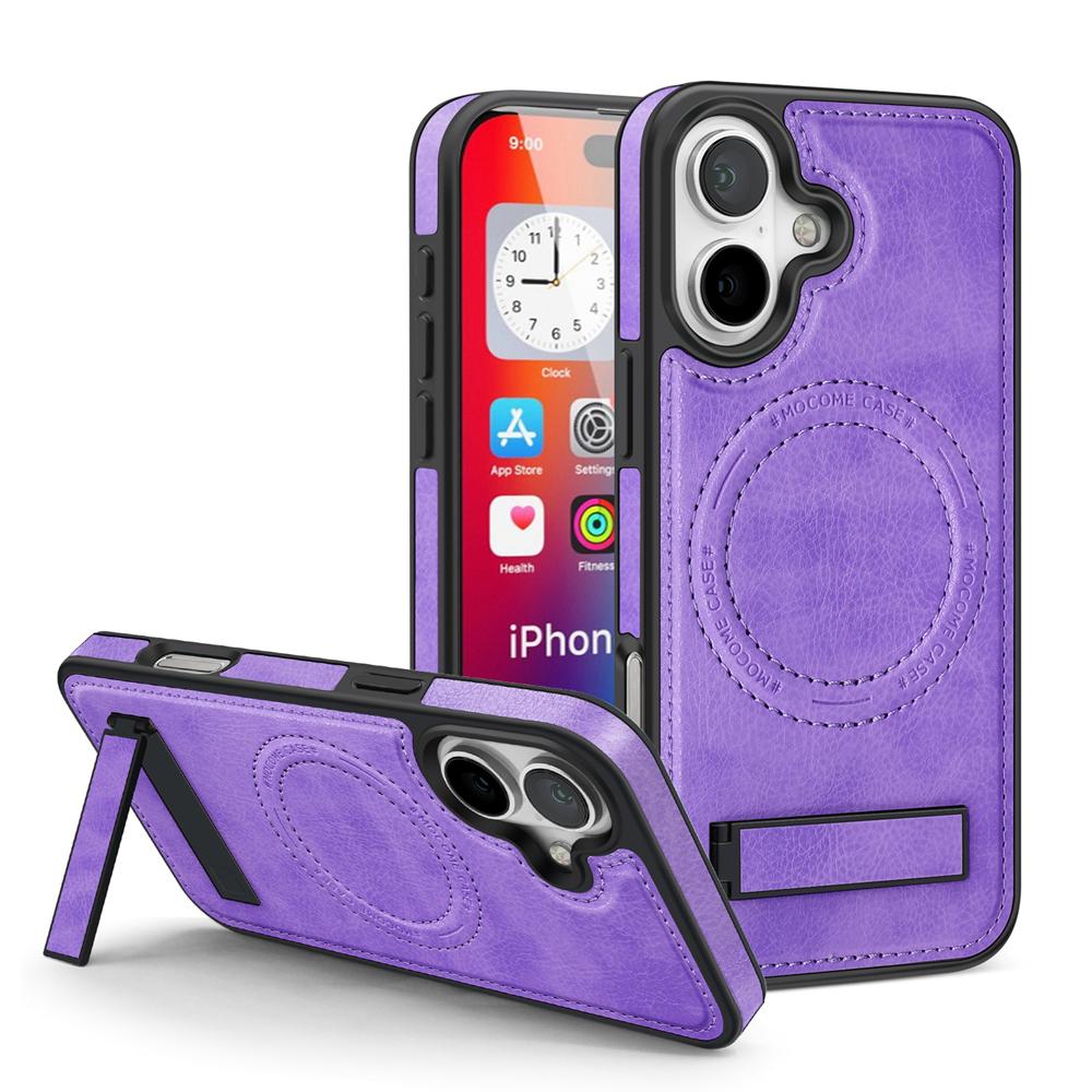 KEYSION Luxuxy PU Leather Magnetic Case for MagSafe for iPhone 16 Plus 15 Kickstand Shockproof Phone Cover for iPhone 15 16 Plus