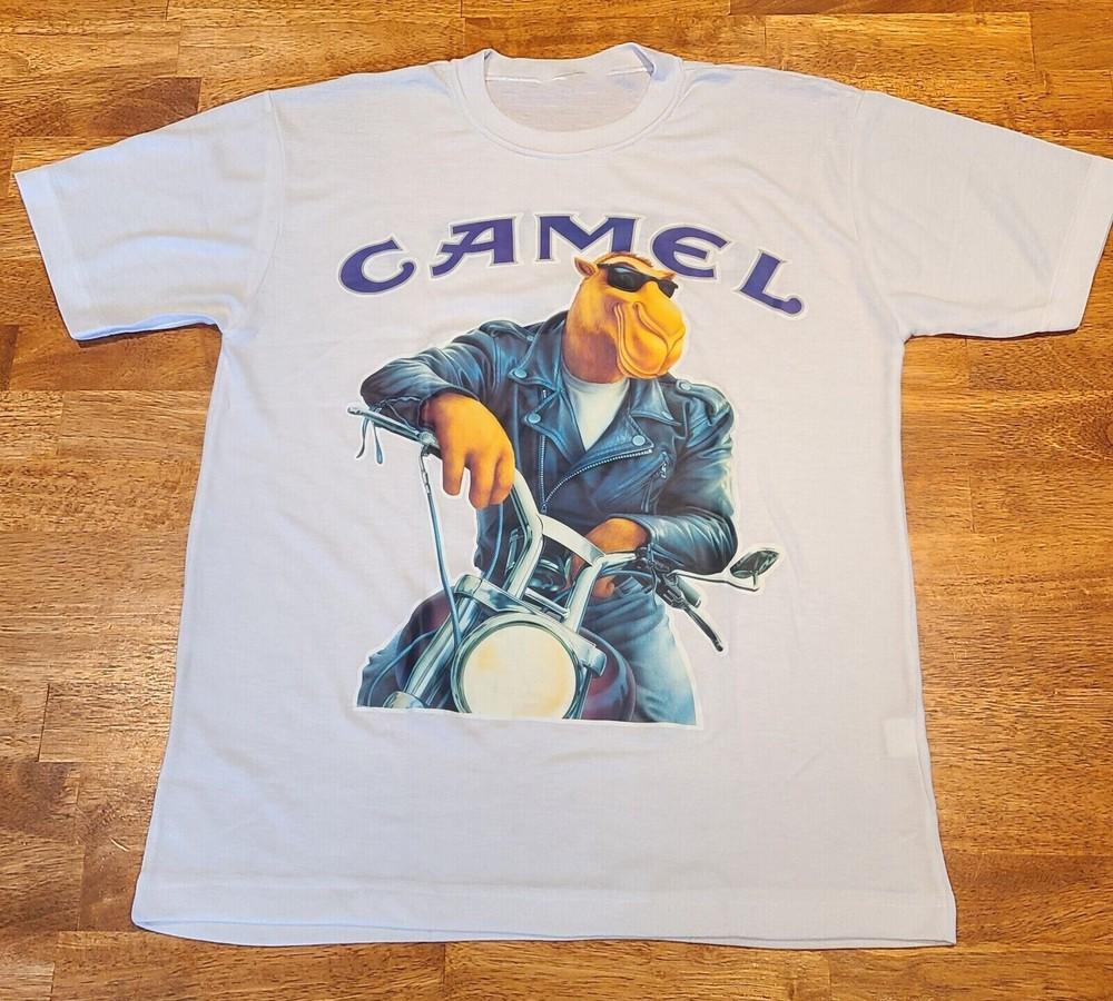 Винтажная белая мужская/женская футболка с коротким рукавом из плотного хлопка Camel, классическая, унисекс M