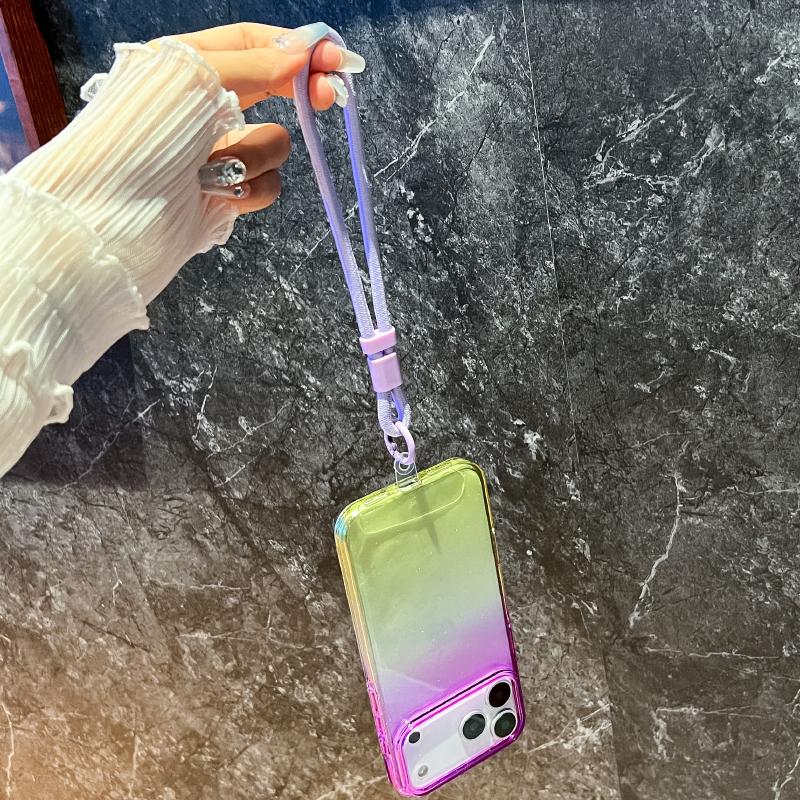 New Luxury Gradient Color Collision Shimmering Powder/Glitter Lanyard Phone Case For iPhone 17 Pro Max Air Bumper Back Cover