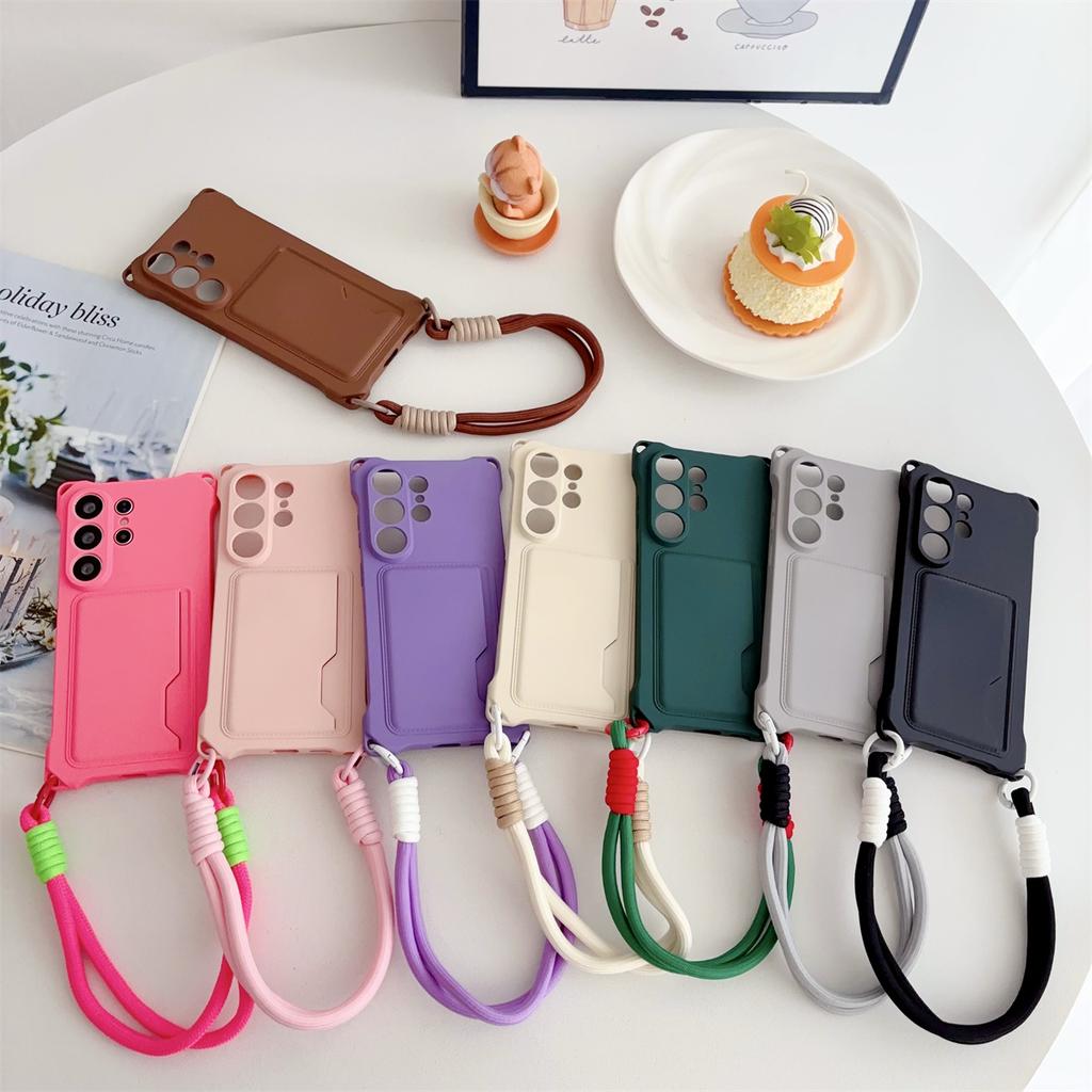 Silicone Wrist Strap Wallet Card Holder Phone Case for Samsung Galaxy S26 S25 S24 Ultra S23 FE S22 Plus A17 A56 Protective Cover