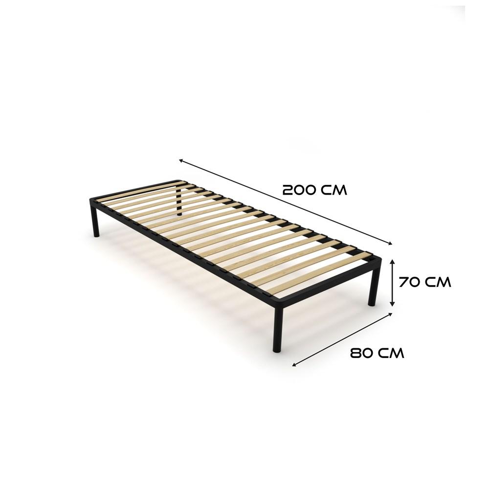 Bed Frame Bed Alu 80X200 Metal Wooden Slats Modern Black
