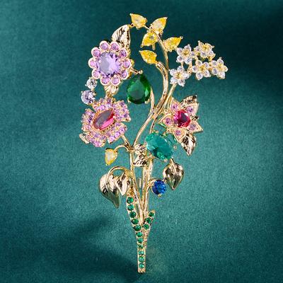 Herbst Damen Design Luxus Brosche Kleidung Schmuck Bunte Blume Brosche Kupfer Mikro Eingelegter Zirkon Kreativer Anstecker Geschenk