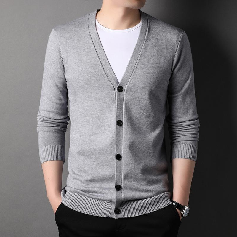 Men's V-Neck Sweater Cardigan Autumn Winter Soft Simple Knitwear Jacket Fashion Casual Versatile Trend Menswear