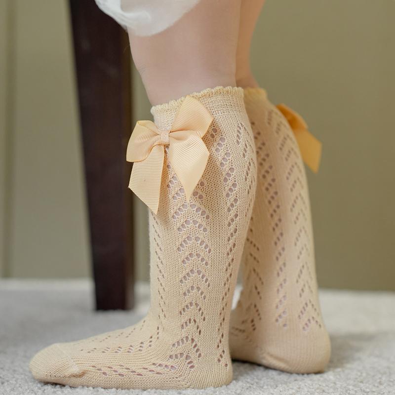 1 Paar Sommer Mode Schleife Baby Mädchen Socken Spanische Lange Socke Kleinkind Kniehoch Atmungsaktives Netz Prinzessin Schlauchsocken Für 0-5 Jahre