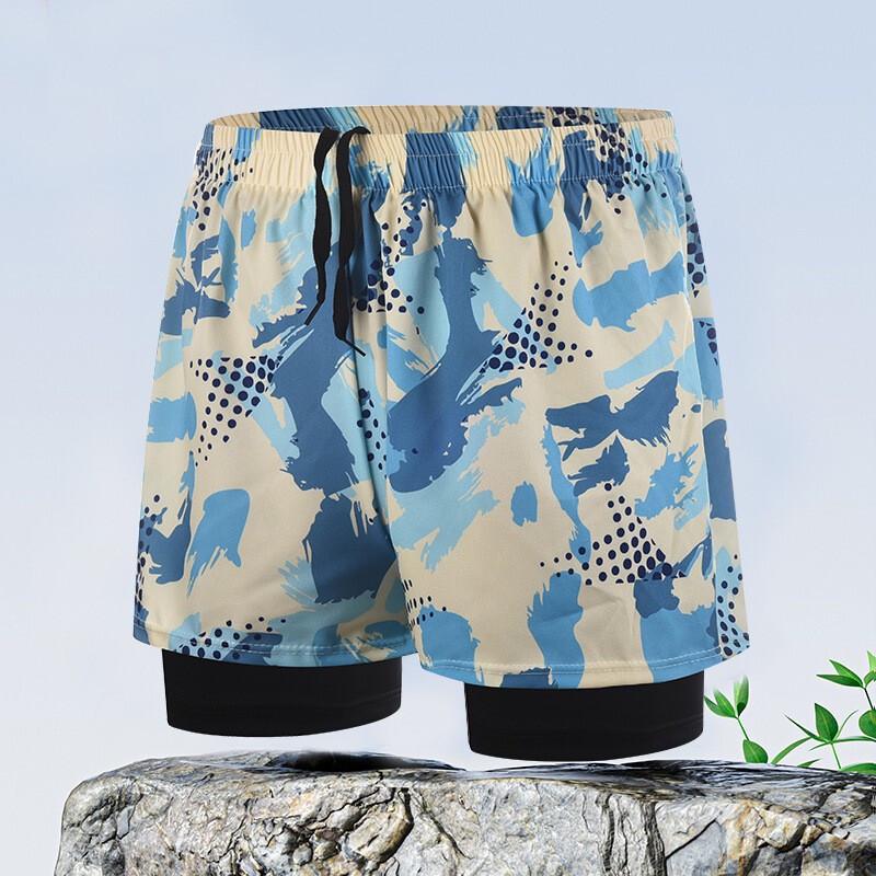 Men s Double-Layer Loose Boxer Swim Trunks