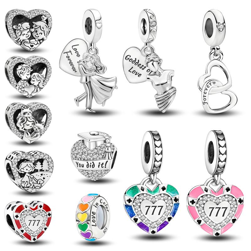 Copper Lucky 777 Sweet Couple Love Heart Series Bead Diy Bracelet Bangle Making Gift Of High Quality Fine Jewelry