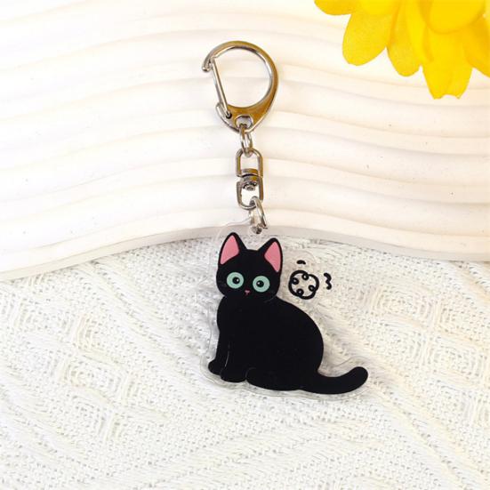 2D Flat Acrylic Cat Charm Keychain Pendant Black Cat Hanging