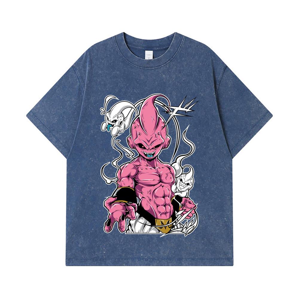 275 GSM Washed T-shirts 100% Cotton Dragon Ball V12 Majin Buu Print Unisex Heavy Cotton T Shirt