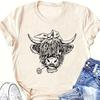 Women Summer T Shirt  Print Bull Head Pattern Short Sleeve Tees Casual   Printed  Tops