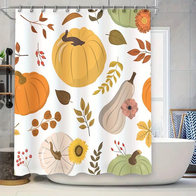 

Autumn-Themed Shower Curtain Featuring Pumpkins, Gourds, Sunflowers And Berries Available In Multiple Sizes For Your Bathroom De W60H190(CM)-1 Pcs