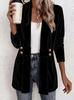 Women Velvet Blazer Open Front Lapel Collar Double Breasted Decor Long Sleeve Coat Multi Color