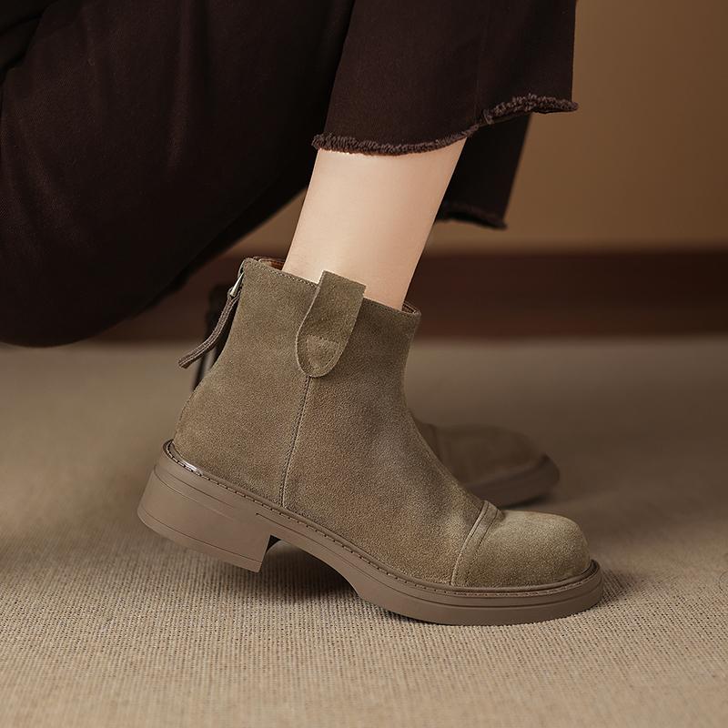 Fashion 2025 New Autumn Women Boots Round Toe Thick Heel Women Shoes Motorcycle Boots Cow Suede Modern Ankle Boots Platform Shoes