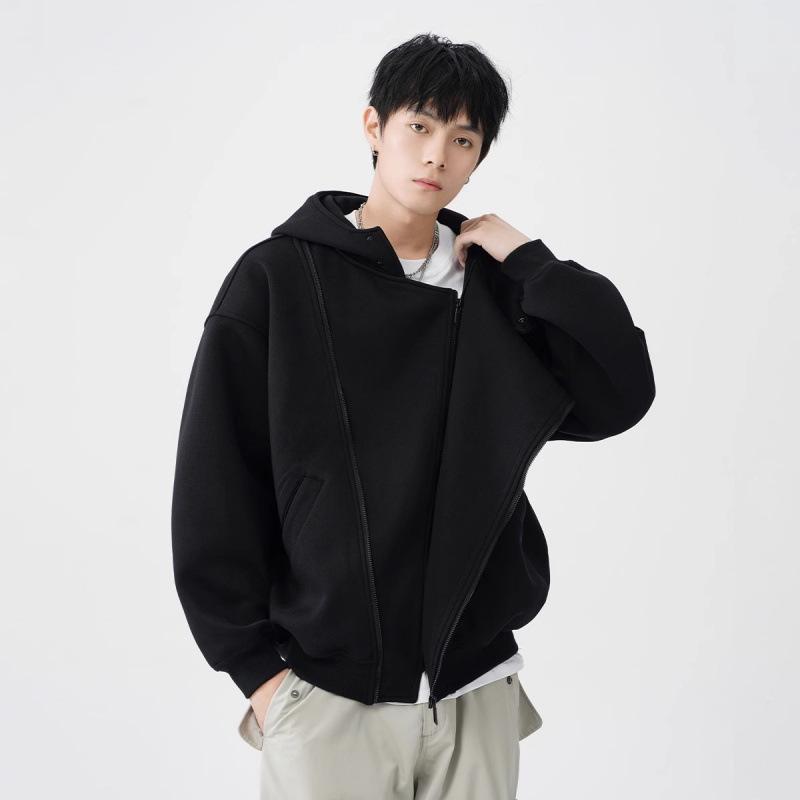 

Мужская толстовка с капюшоном в стиле ретро - Осенне-зимний свободный универсальный кардиган, молодежный трендовый дизайн 2XL чёрный